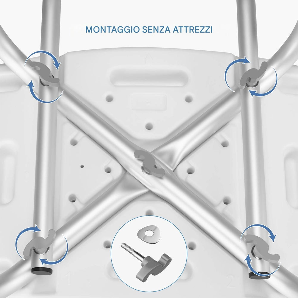 Sedia da Doccia con Schienale per Anziani Disabili Altezza Regolabile max 130 kg