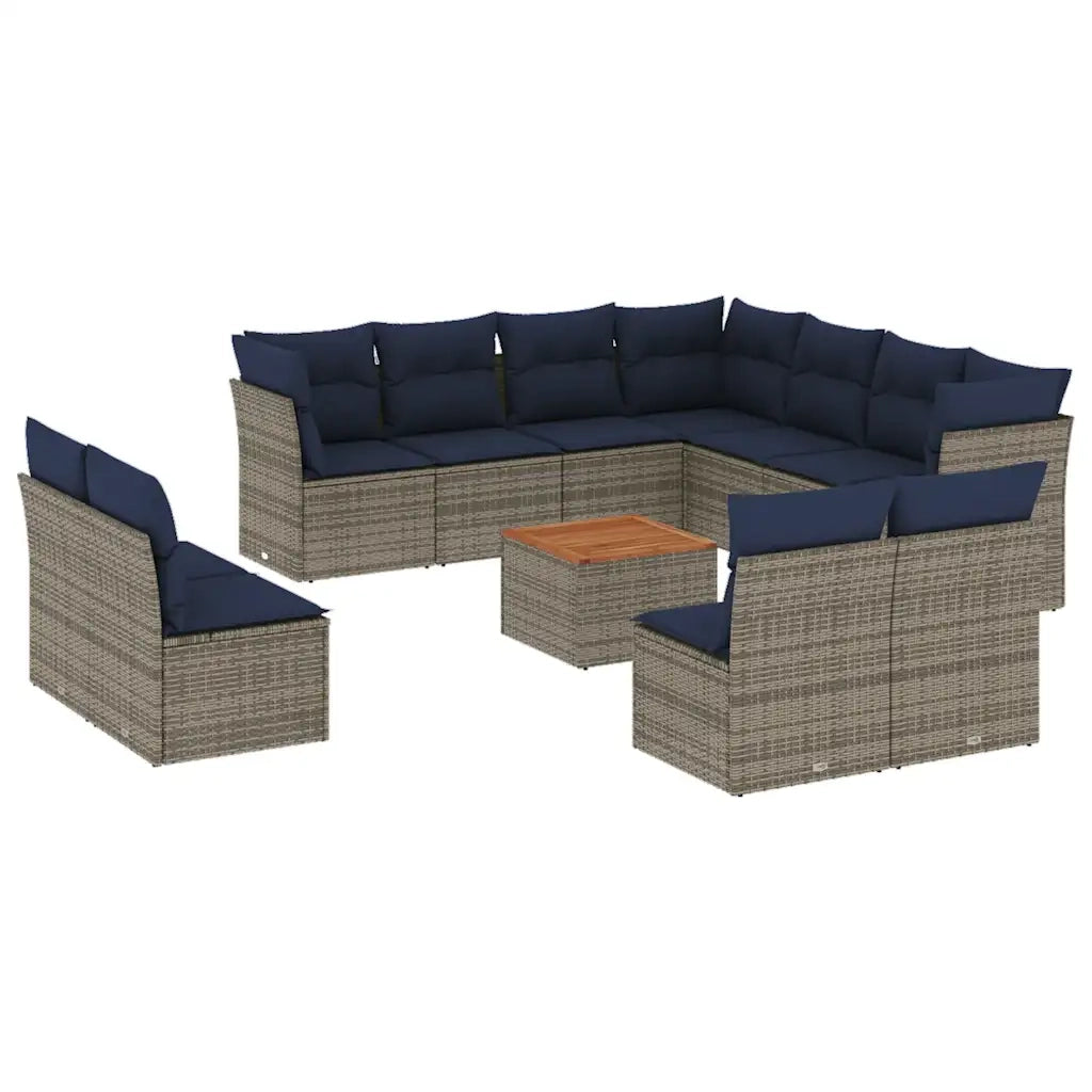 Set Divani da Giardino 12 pz con Cuscini Grigio in Polyrattan