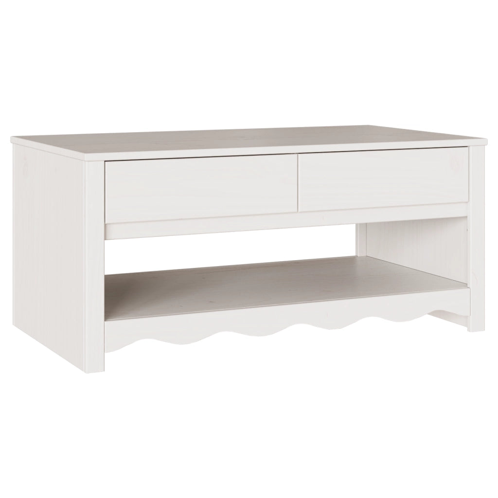 Tavolino da caffÃ¨ "DRAMMEN" Bianco 99x55x45 cm in Legno di Pino