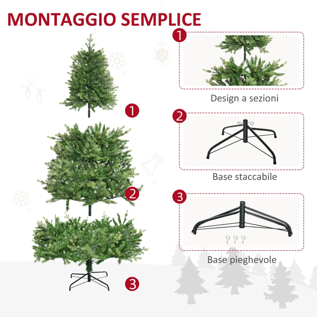 EasyComfort Albero di Natale Artificiale e Ignifugo per Interni con 2056 Rami e Base in Metallo, Ø124x228 cm, Verde