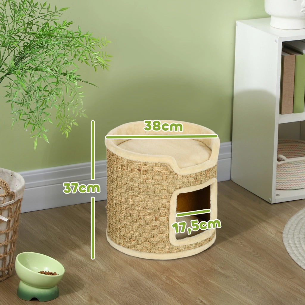 Tiragraffi per Gatti con Area Gioco e Riposo ¨C zephmum ¨C Peluche 38x37 cm Khaki-Beige