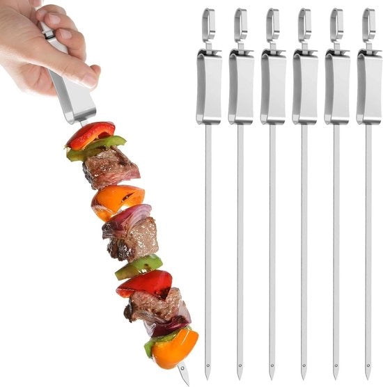 6 pezzi di spiedini in acciaio inossidabile - spiedini per griglia con regolatore di posizione - spiedini metallici riciclabili per carne e verdure