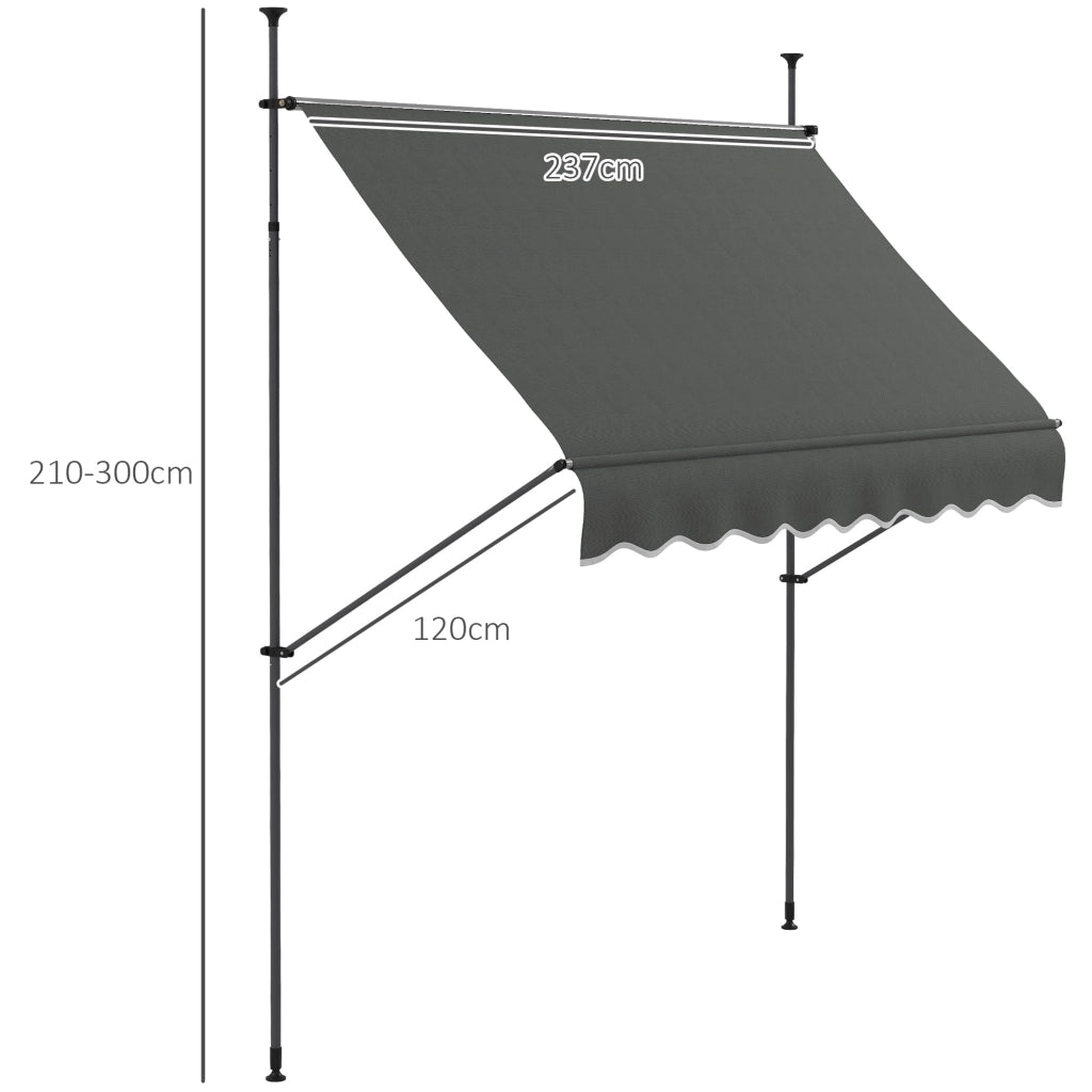 Tenda da giardino retrattile manuale ¨C zephmum ¨C grigio scuro metallo 2.5x1.2x2.1-3m