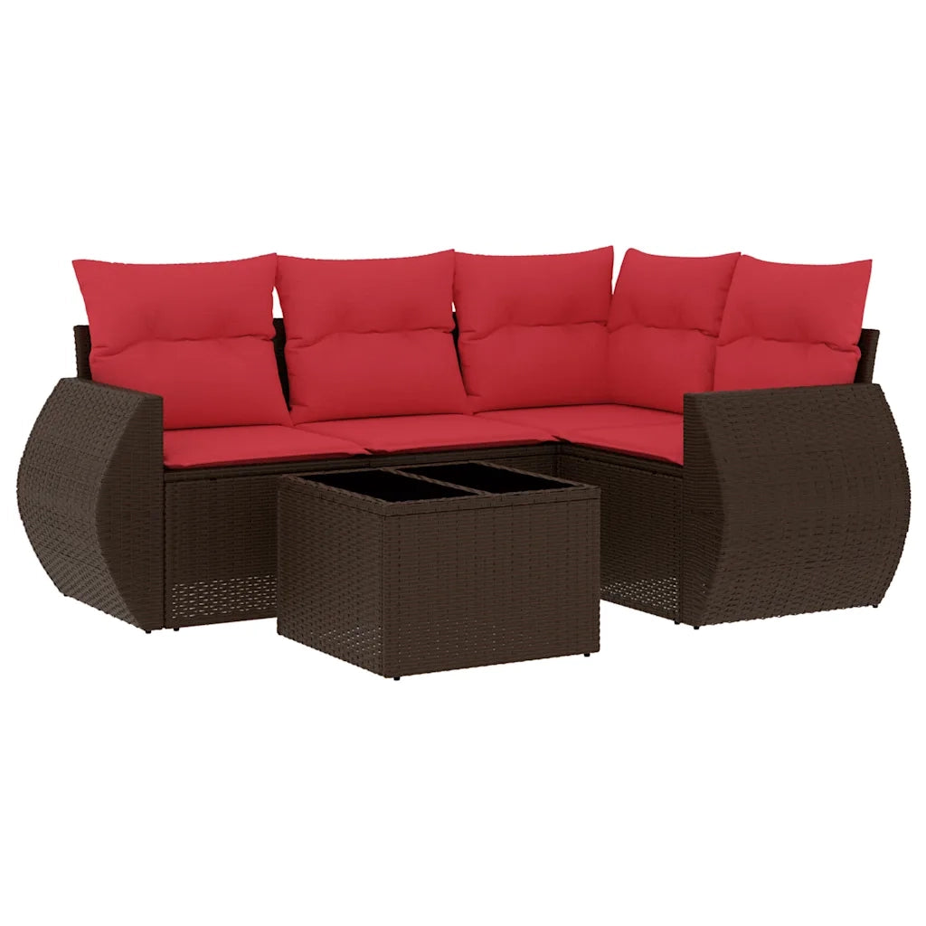 Set Divani da Giardino 5 pz con Cuscini Marrone in Polyrattan 3221323