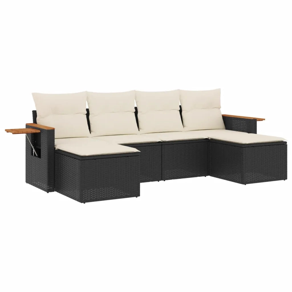 Set Divano da Giardino 6 pz | Set Salotto da Giardino con Cuscini Nero in Polyrattan