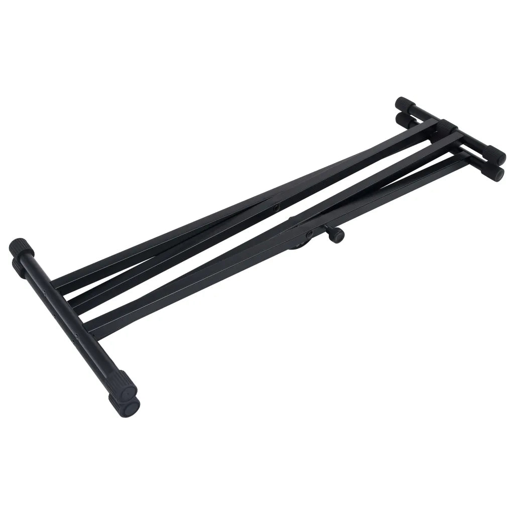 Set Supporto per Tastiera a Doppia Staffa con Sgabello Nero 70097