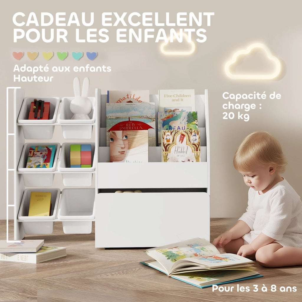 Mobile contenitore giochi bambini con 6 cassetti e contenitore ¨C Xylo ¨C Bianco 100x30x80 cm