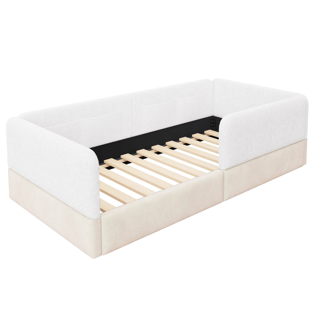Letto imbottito 90x200 cm bianco con sponde e tasche