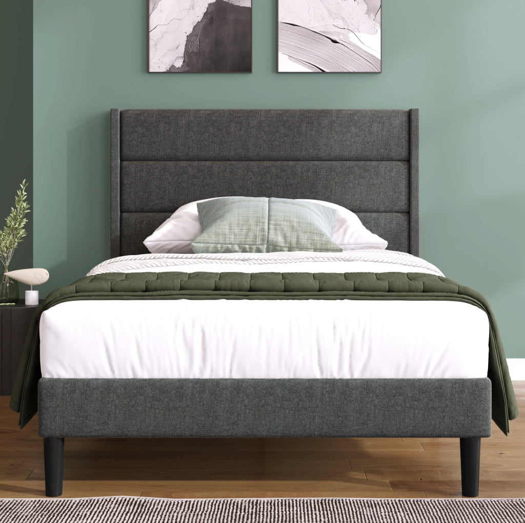 Letto imbottito 90x200 cm grigio scuro con rete a doghe