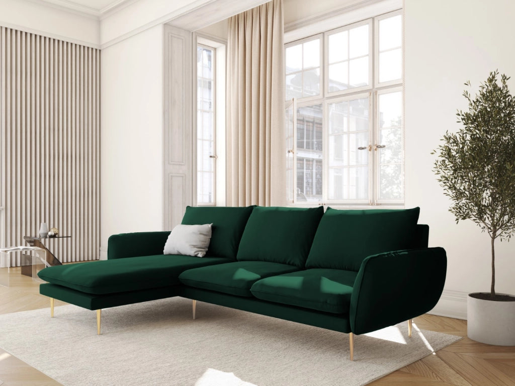 Cosmopolitan Design - Divano angolare sinistro "Vienna" 5 posti in velluto verde bottiglia 