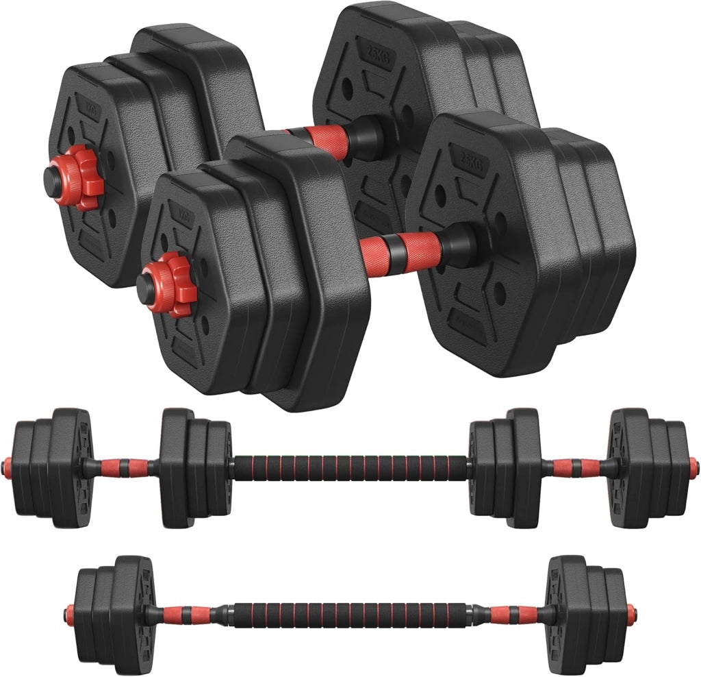 SONGMICS Set di Manubri con Barra di Collegamento, Manubri Corti, Peso Esagonale per Allenamento, Fitness, Sollevamento Pesi a Casa, Palestra
