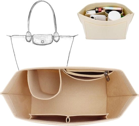 Organizzatore per Borse Longchamp - Organizzatore per taschino, taschino interno e organizzatore per tasche, si adatta alla borsa Longchamp con lungo manico, beige (M: 26 * 20 * 13 cm)