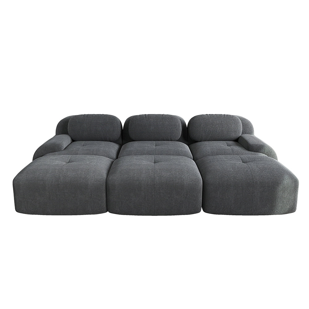 Set 3 posti + 3 pouf in velluto - Xylo - Braccioli XL, imbottitura 32D, home cinema, grigio