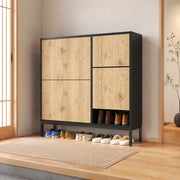 Mobile portascarpe con panca estraibile 100x100x25 cm in MDF nero e naturale