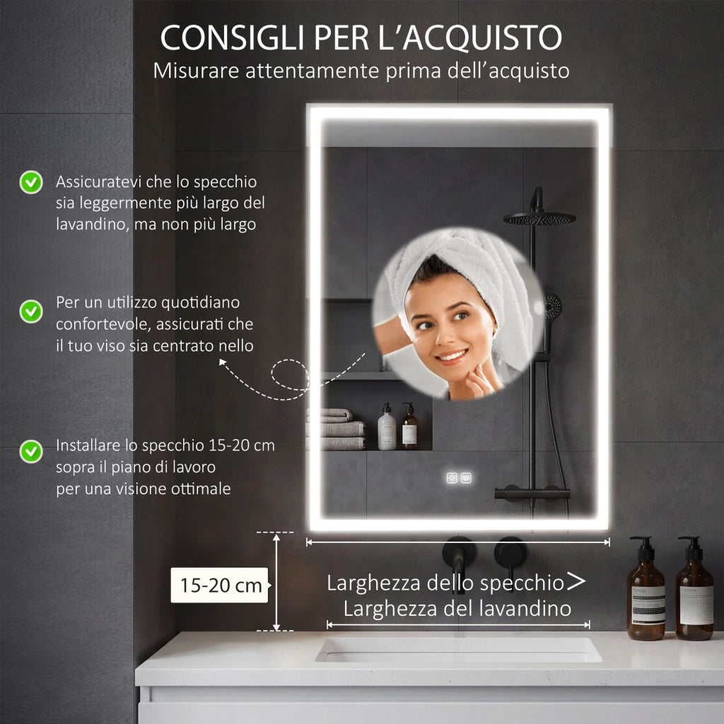 Armadietto Bagno con Specchiera, Luci LED Regolabili e Funzione Anti-Appannamento, Nero