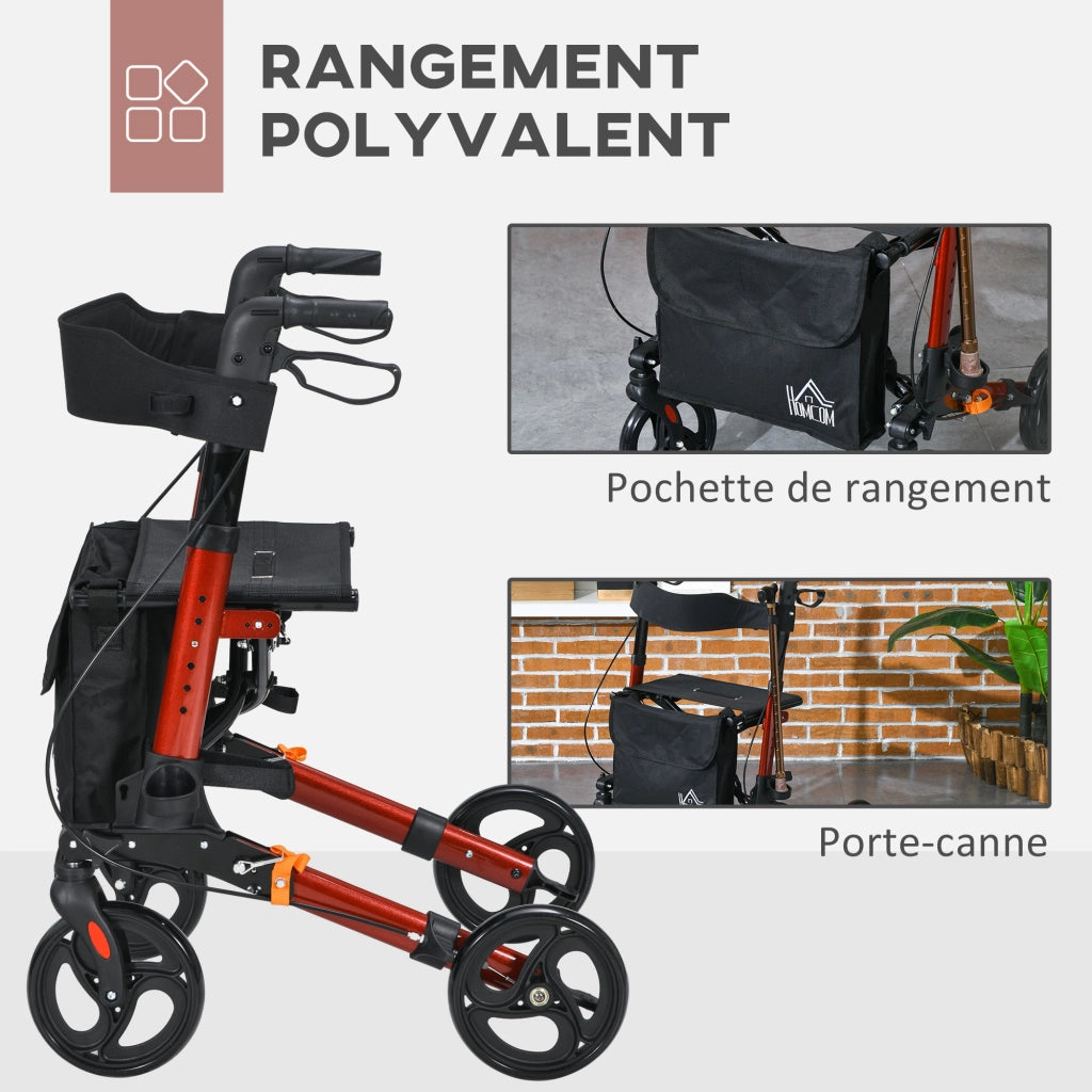 Deambulatore a 4 Ruote Pieghevole in Alluminio ¨C zephmum ¨C Rosso, 64x67x92cm
