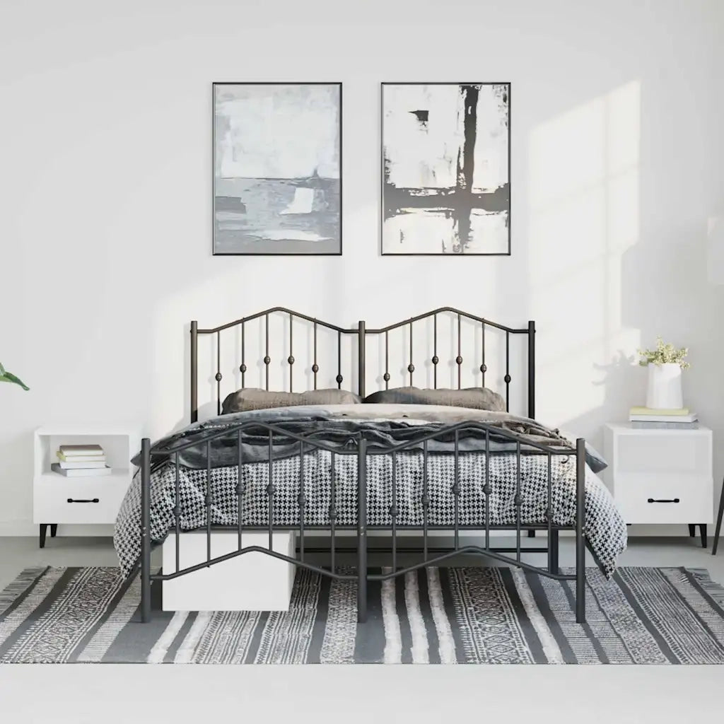 Giroletto con Testiera e Pediera Metallo Nero 150x200 cm 373809
