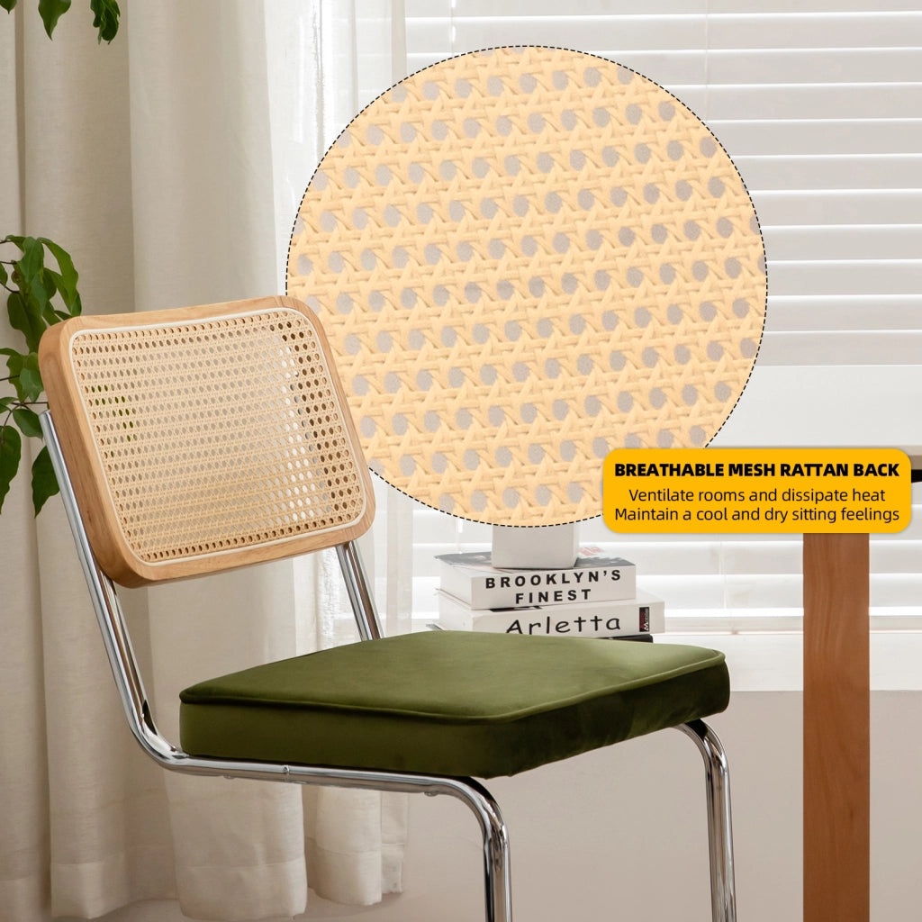 Sedie da Pranzo Set di 2 in Velluto e Rattan con Gambe in Metallo Cromato ¨C MINIMAL ¨C Grigio, Design Moderno