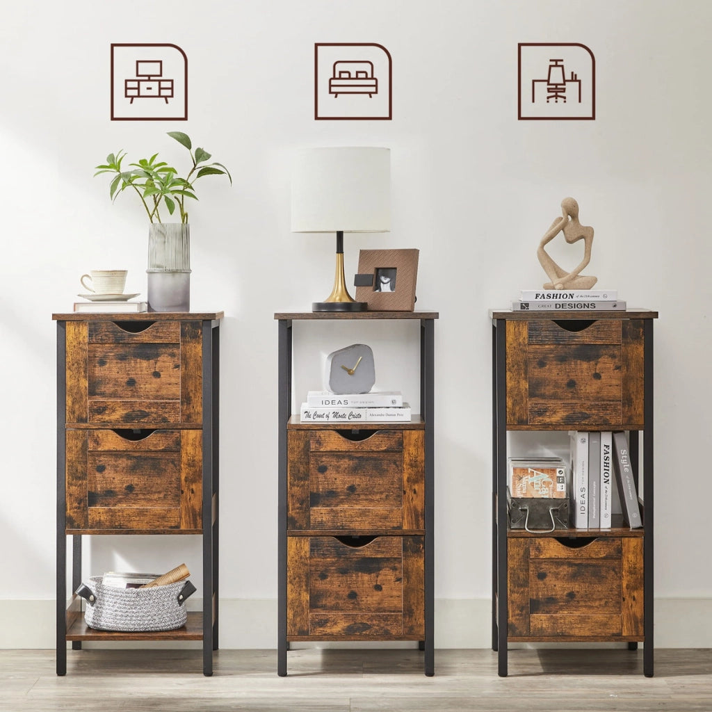 Mobiletto bagno industriale in legno e acciaio con cassetti