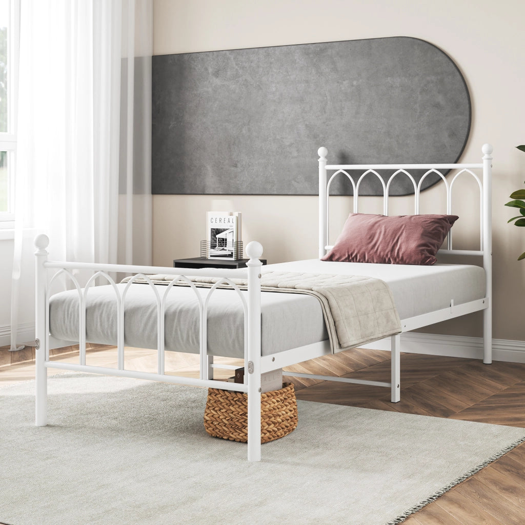 Letto in metallo con testiera vintage e contenitore, 90x200 cm