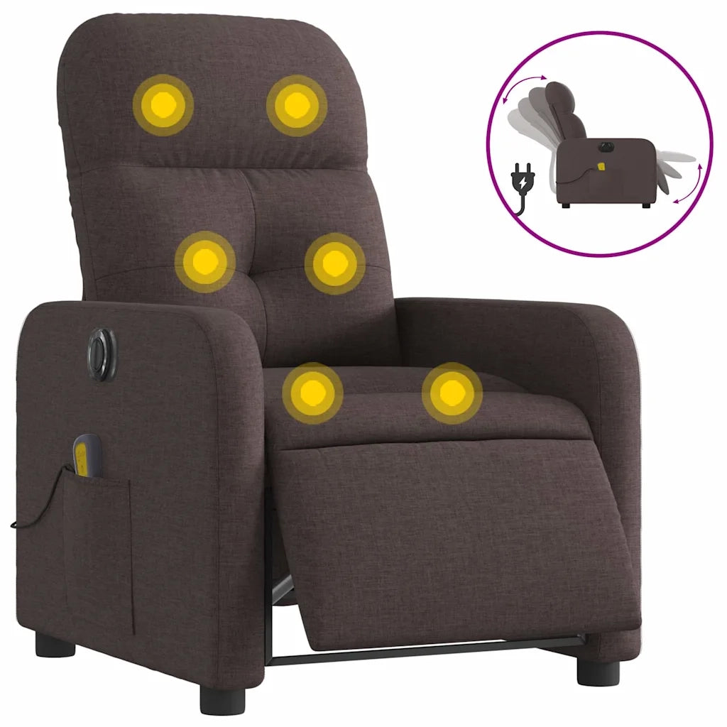 Divano Sedia-Poltrona Massaggio Reclinabile Elettrica Marrone Scuro Tessuto 608056
