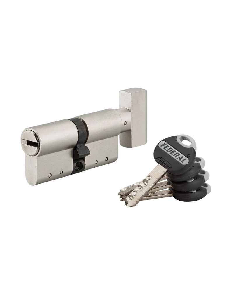 Cilindro europeo per serratura a pomolo Federal, 30Bx30mm, nichel, anti-sfilamento, anti-perforazione, 4 chiavi  - THIRARD