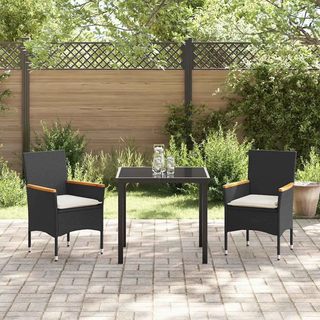 Set da Pranzo per Giardino con cuscino 3 pcs Nero polyrattan