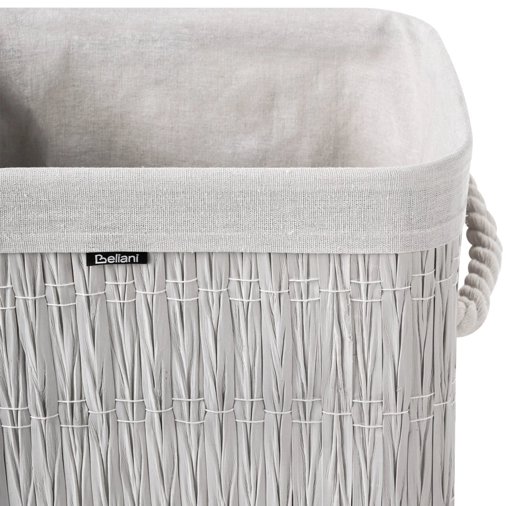 Cesto portabiancheria in tessuto bianco con coperchio e sacchetto interno rimovibile pieghevole per il bagno fatto a mano 72 l