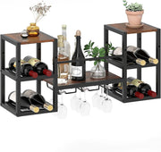 Portabottiglie da parete, portabottiglie sospeso con portabicchieri, scaffali aperti, scaffale galleggiante multifunzionale a 3 livelli, robusto per cucina, bar, sala da pranzo