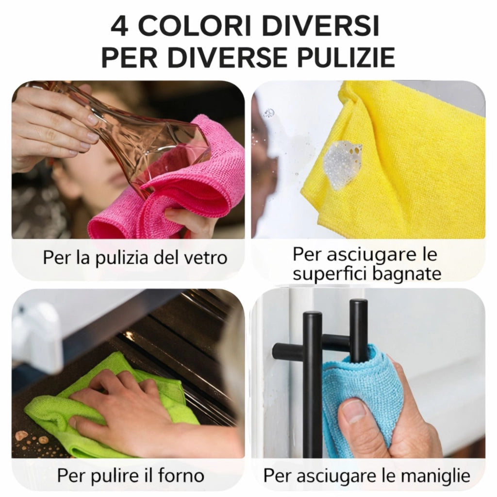 Panni in Microfibra Multiuso Set 4 Pezzi 30x30 cm Super Assorbenti Casa Cucina