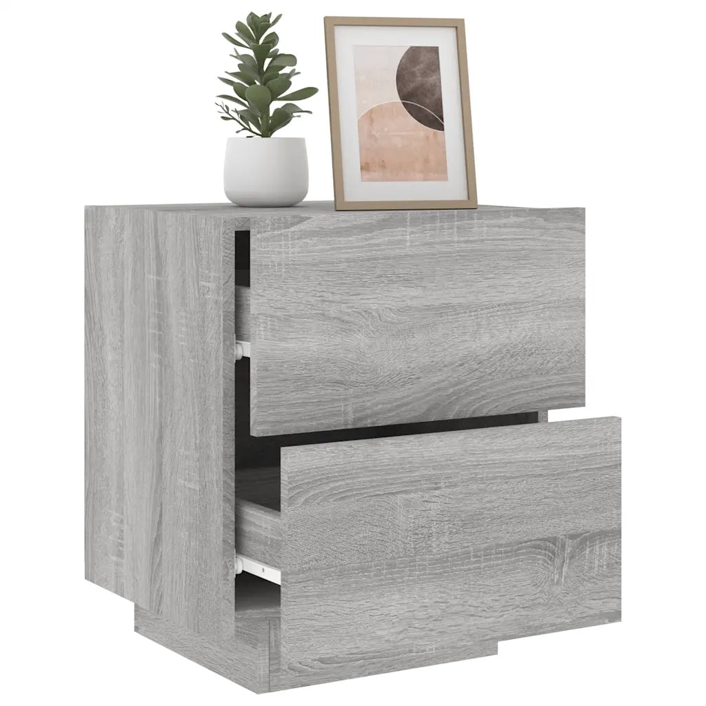 Comodino con Luci LED Grigio Sonoma in Legno Multistrato 836745