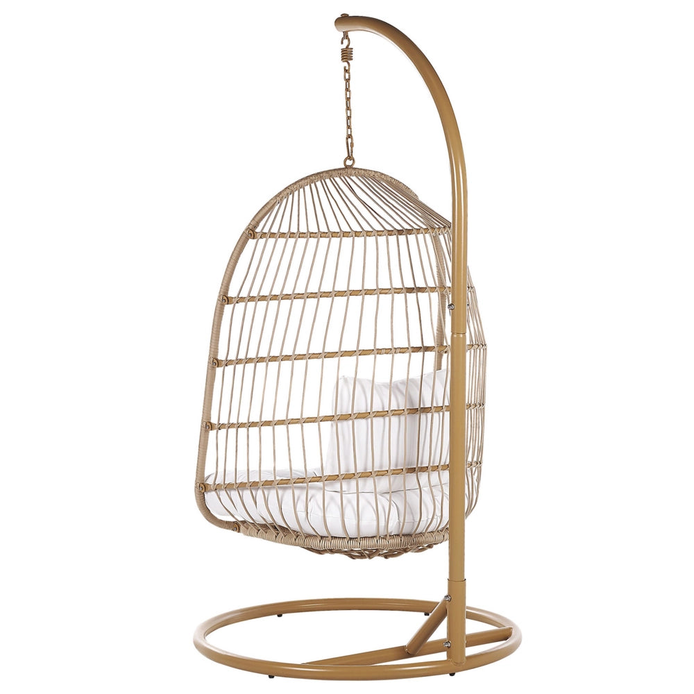 Sedia a uovo a dondolo in corda beige Supporto in acciaio Cuscino da seduta morbido Boho Rustico Soggiorno Terrazza