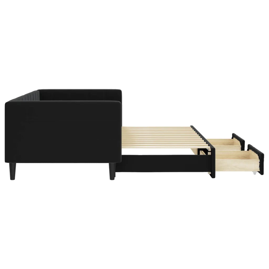 Divano Letto Estraibile con Cassetti Nero 90x200 cm in Velluto