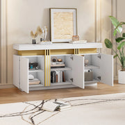 Credenza moderna bianca con 3 ante e ripiani regolabili in truciolare effetto marmo 140 × 38 × 70 cm