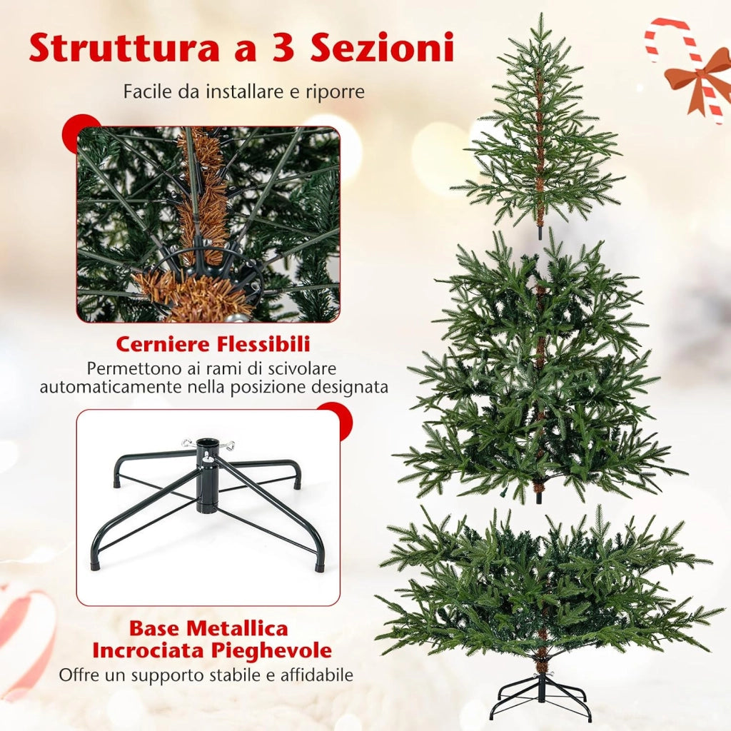 Albero di Natale Artificiale Pre-illuminato 210 cm, Albero di Natale con 300 Luci LED Calde e Multicolori, 11 Modalità, 678 Rami PVC e PE, Base Metallica Pieghevole (210 cm)