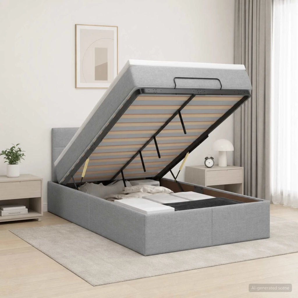 Letto Ottomano con Materasso e LED Grigio Chiaro 120 x 190 cm 3456891