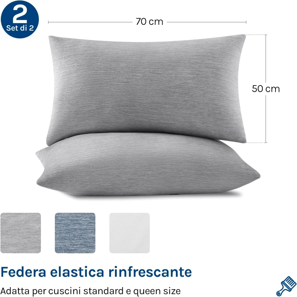 Federe Cuscino Rinfrescanti 2 Pezzi, Doppia Faccia Termo-Regolante con Tecnologia Arc-Chill, Federe Antisudore Notte, Zip Nascosta e Tessuto Traspirante, Lavabile in Lavatrice 50x70 cm Grigio