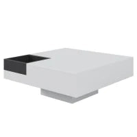 Tavolino da caffè lucido, tavolino con scatola portaoggetti rimovibile ed effetto luce LED, 72×72×30 cm, Bianco