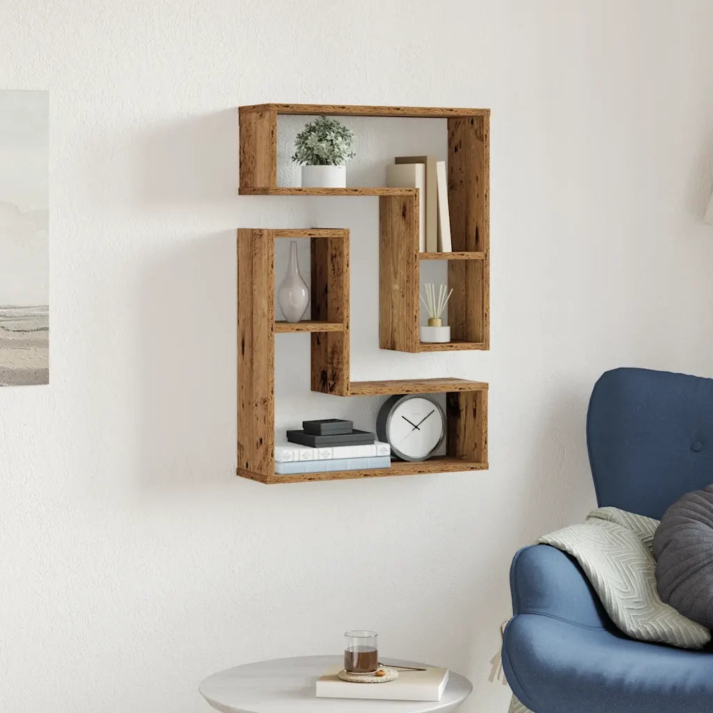 Mensole a Cubo Muro 2 pz Legno Antico 50x15x50 cm in Truciolato 856604
