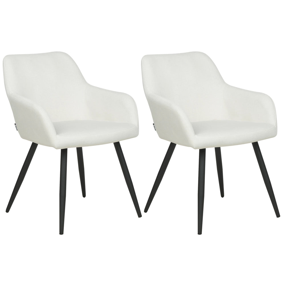 Set di 2 sedie imbottite in velluto bianco crema con gambe in metallo soggiorno cucina