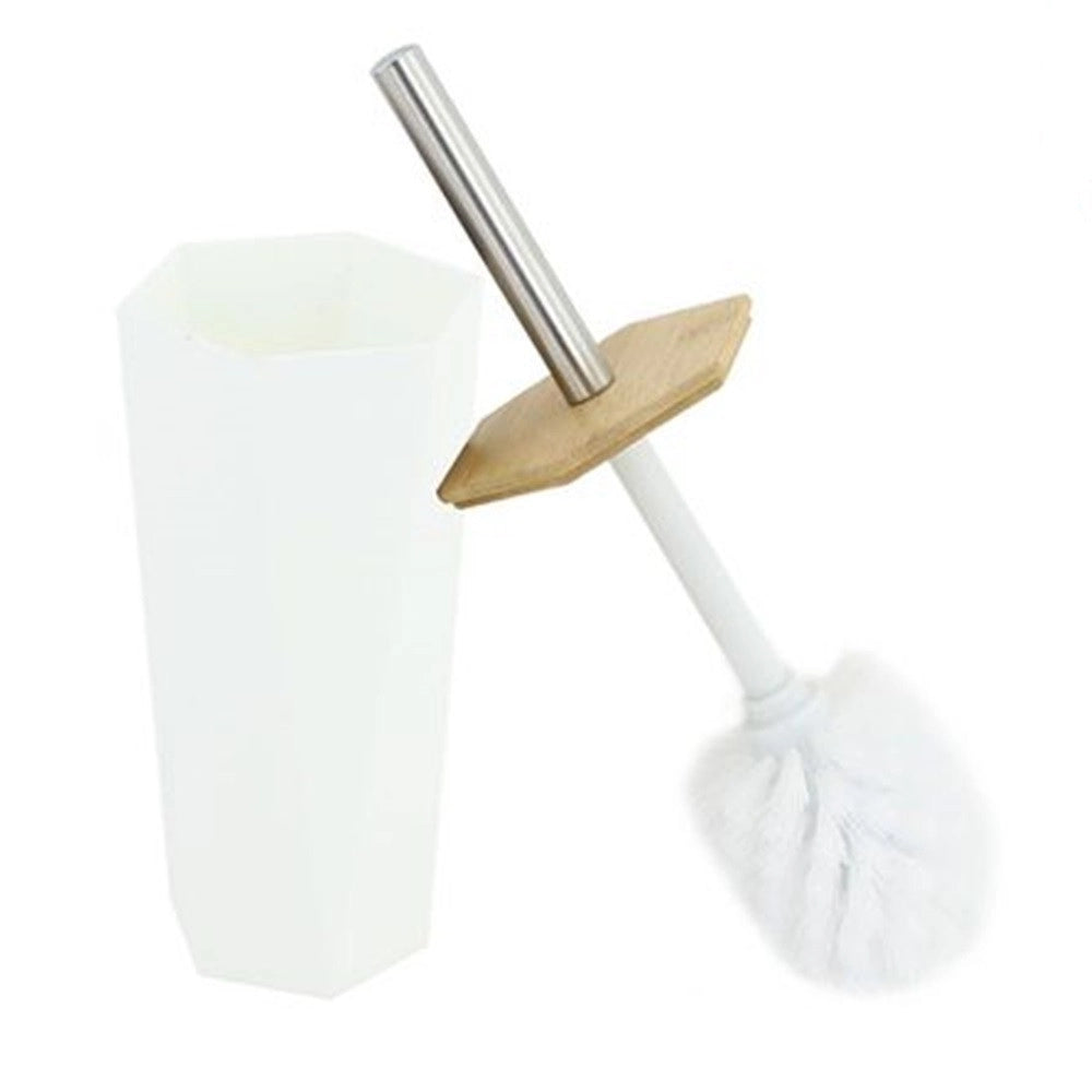 Trade Shop - Porta Scopino Esagonale Geometrico Bianco Legno Con Scopettino Spazzolone Wc Bagno 10839 -