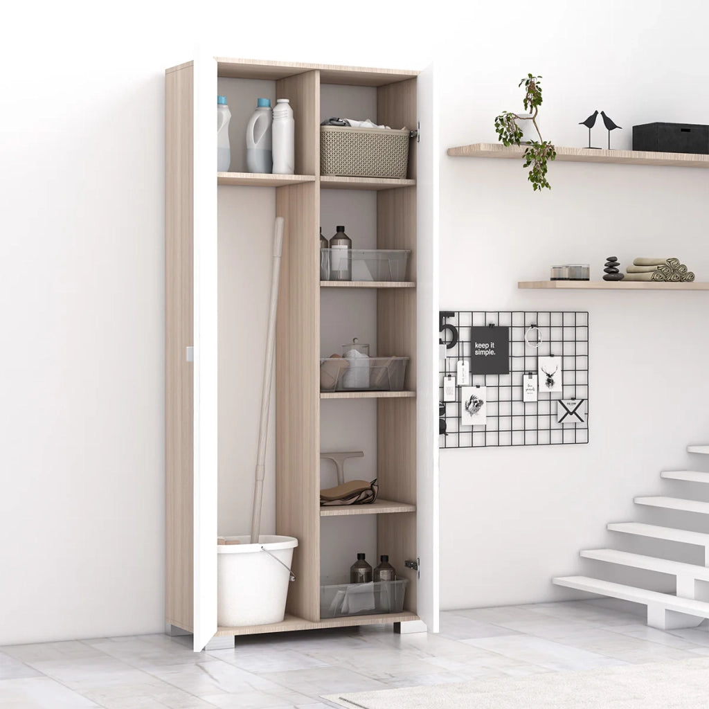 armadio 2 ante Sonia portascope multiuso lavanderia spogliatoio 75x35x180H - Olmo/Bianco