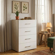 Cassettiera Solano, Settimanale a 4 cassetti per camera da letto, Mobiletto multiuso da ufficio o studio, Cm 60x41h87, Rovere e Bianco
