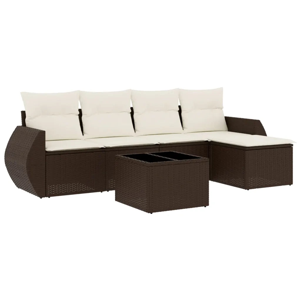 Set Divano da Giardino 6 pz con Cuscini Marrone in Polyrattan 3221302