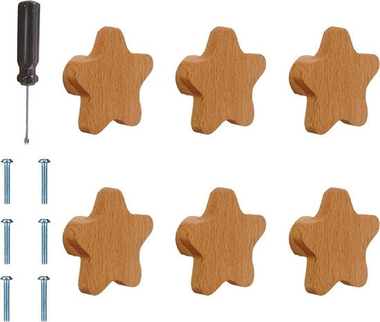 6 pezzi di maniglione in legno a design stellato per armadio in cucina, camera da letto e cameretta.