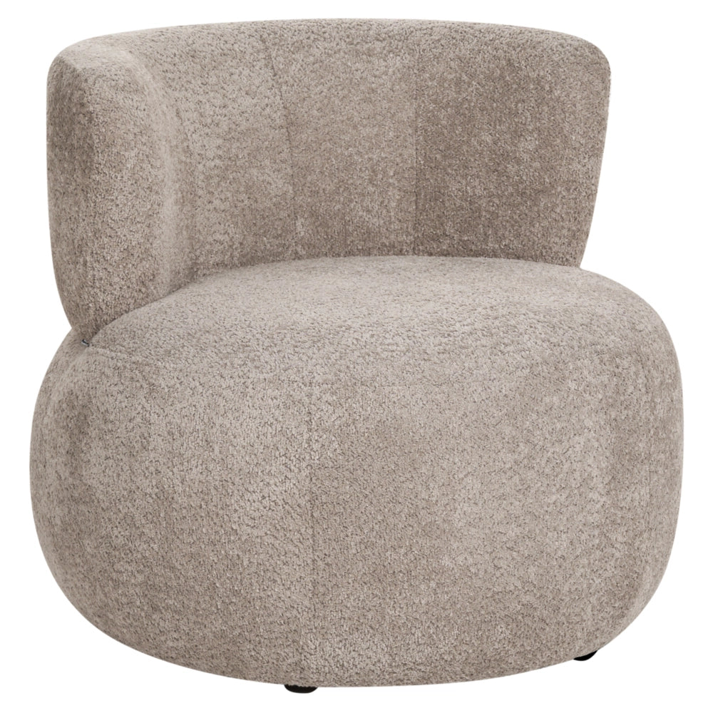 Comoda poltrona tortora rivestita in ciniglia di poliestere moderna comoda senza braccioli con schienale ricurvo in stile scandinavo