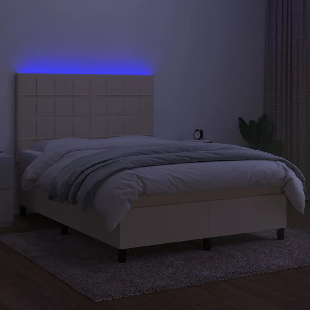 Letto a Molle con Materasso e LED Crema 140x200 cm in Tessuto 3134882