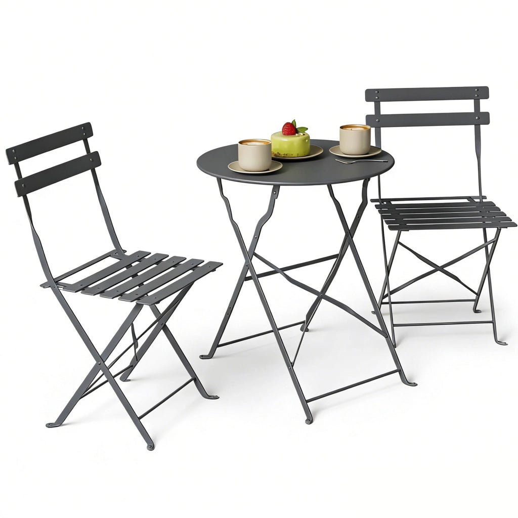 Set Bistr¨° Esterno, Arredo Giardino Pieghevole con Tavolo e 2 Sedie, Nero.