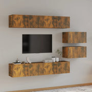 Set di Mobili Porta TV 6 pz Rovere Fumo in Legno Multistrato 3114603