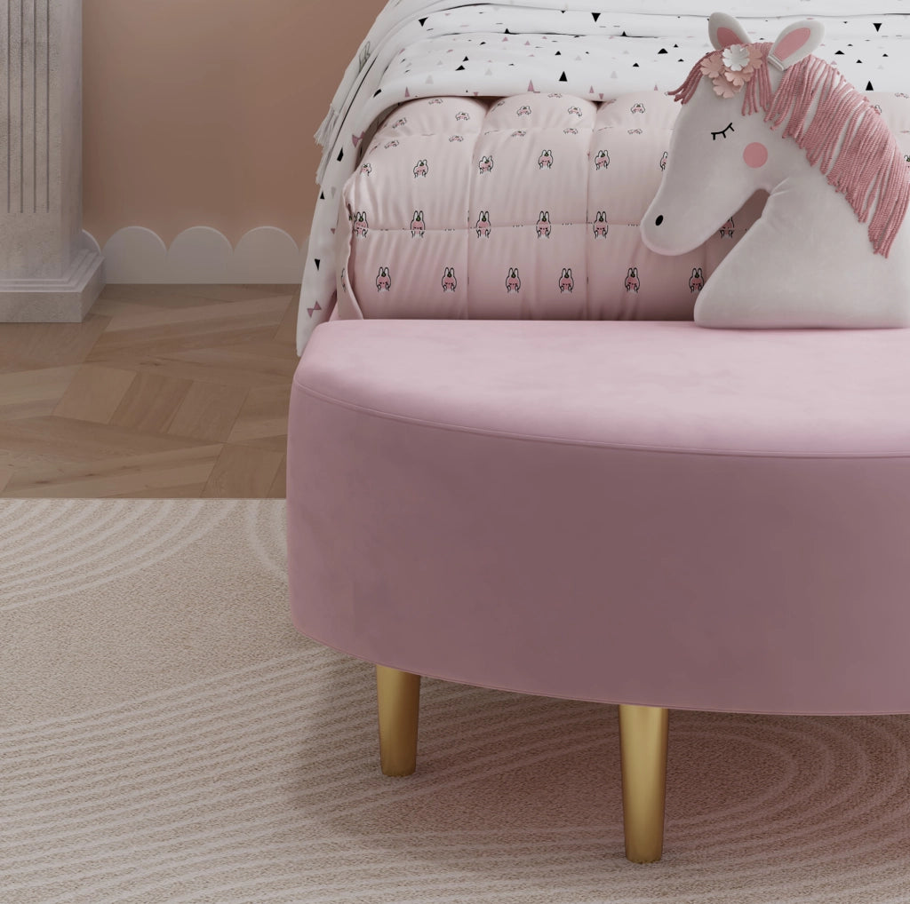 Letto singolo imbottito rosa 90x200 cm con testiera in velluto e panca coordinata